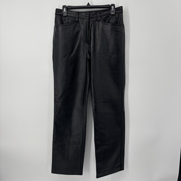 Pants - Vintage 90s Y2K Genuine Black Leather Straight Leg Pants Lined *See Photos